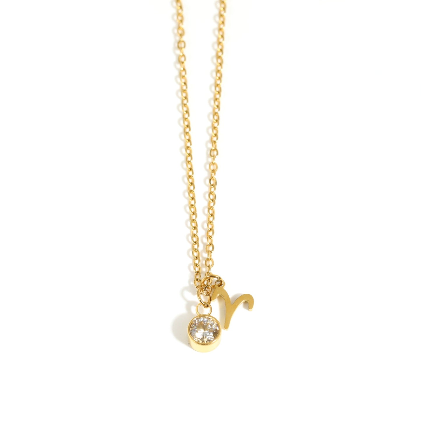 Aries Zodiac Sign Birthstone Gold Necklace.