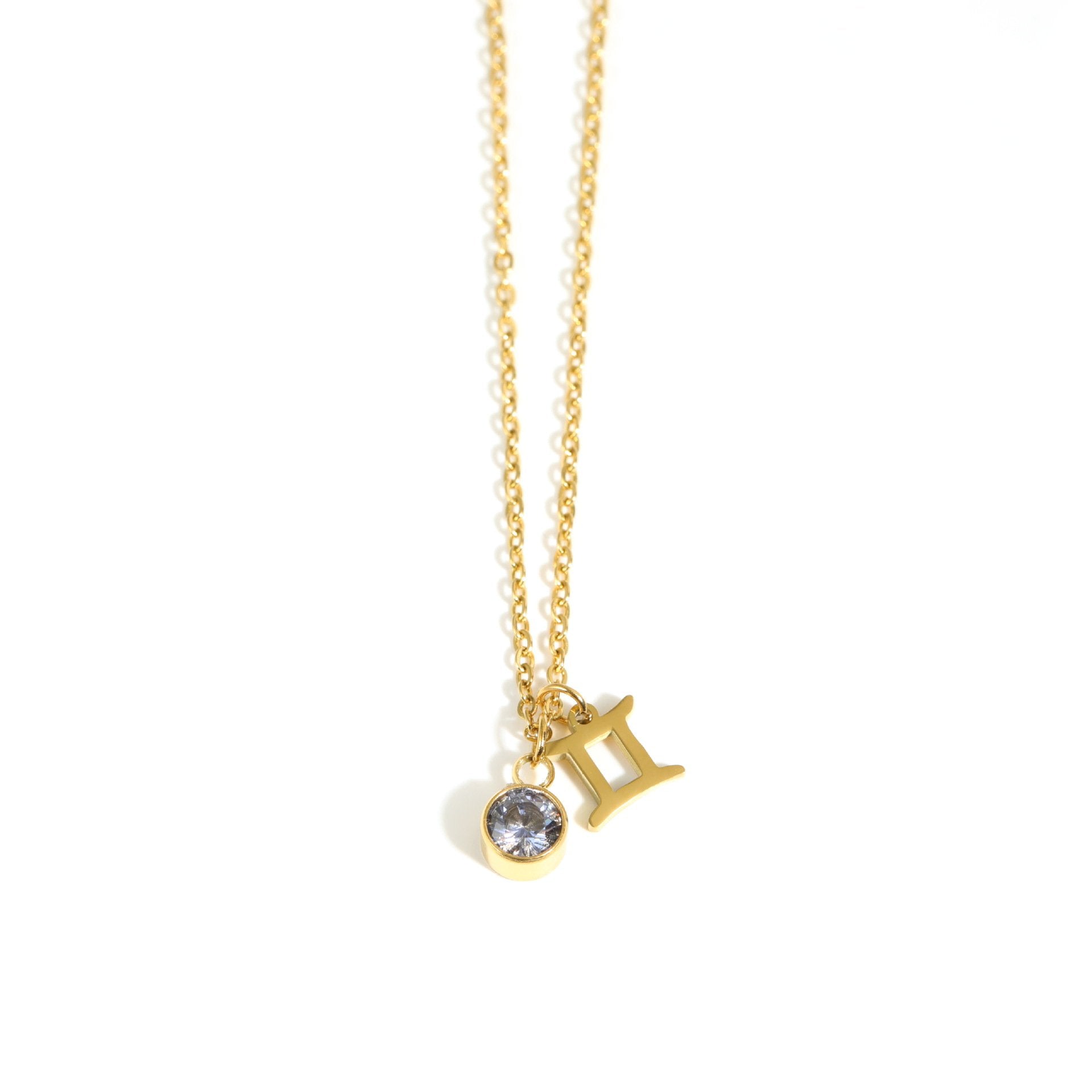 Gemini Zodiac Sign Birthstone Gold Necklace.