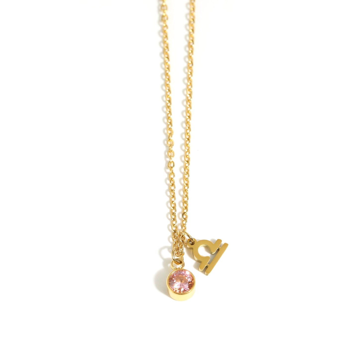 Libra Zodiac Sign Birthstone Gold Necklace.