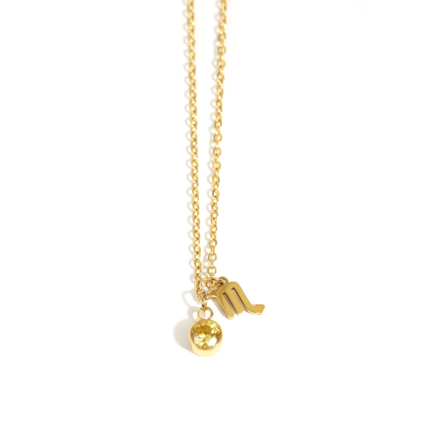 Scorpio Zodiac Sign Birthstone Gold Necklace.
