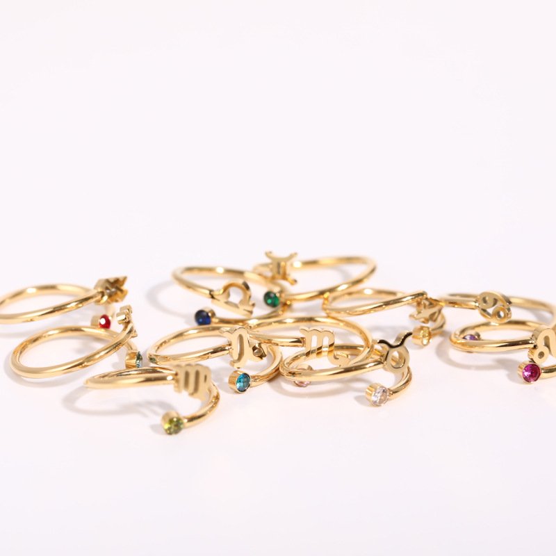 Twelve Zodiac Sign Birthstone Gold Rings.