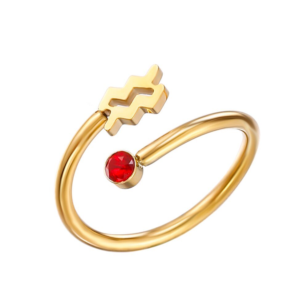 Aquarius Zodiac Sign Birthstone Gold Ring.
