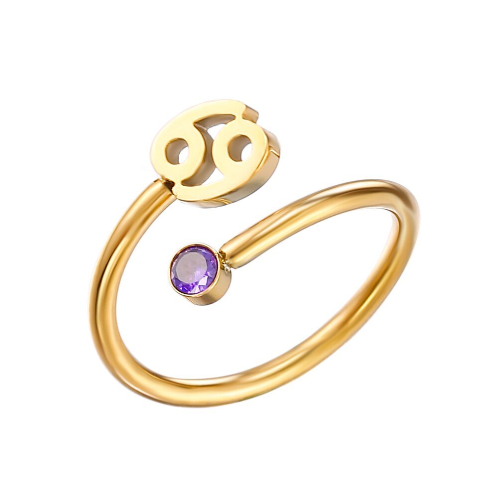 Cancer Zodiac Sign Birthstone Gold Ring.