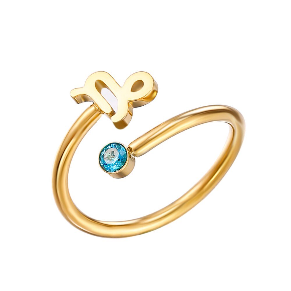 Capricorn Zodiac Sign Birthstone Gold Ring.