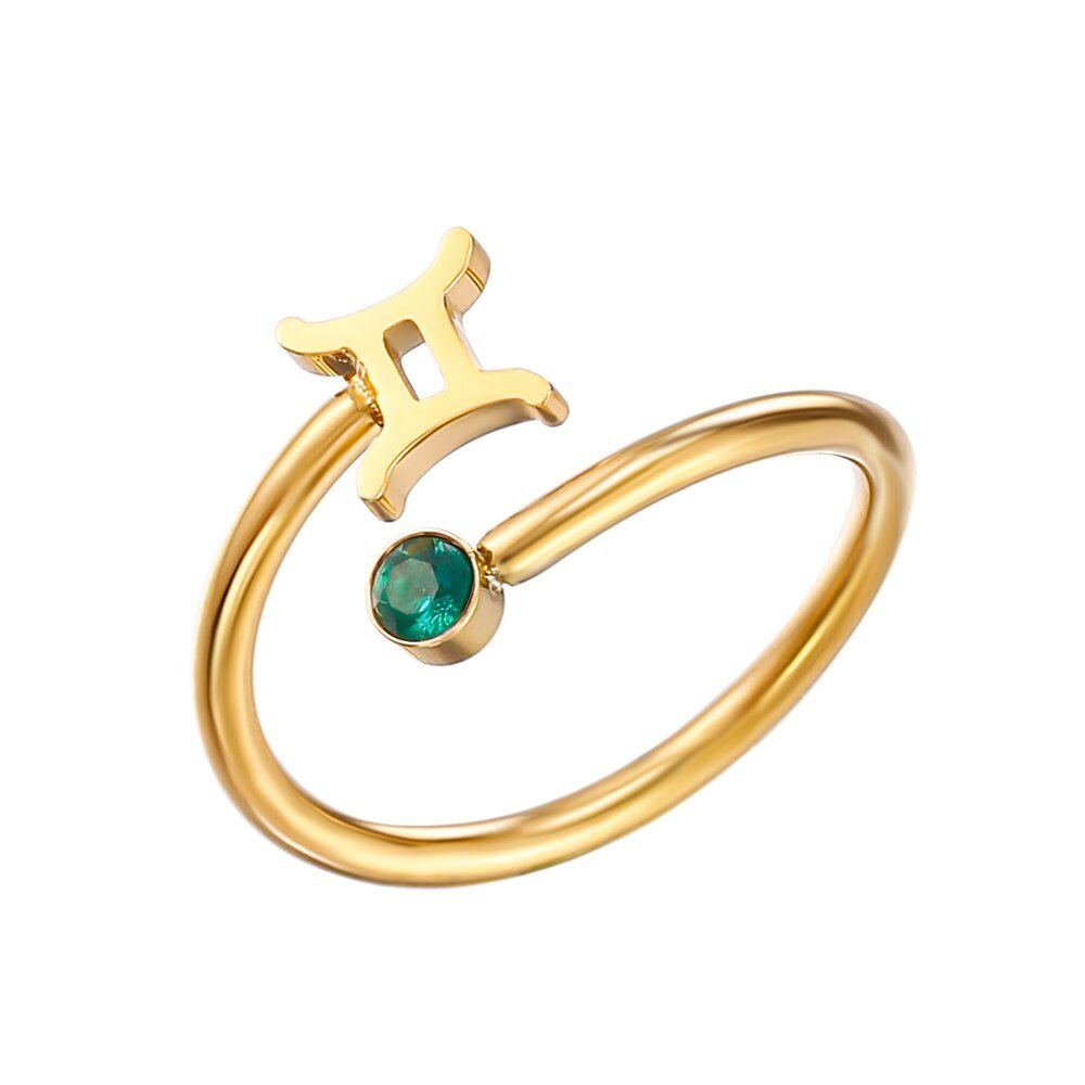 Gemini Zodiac Sign Birthstone Gold Ring.