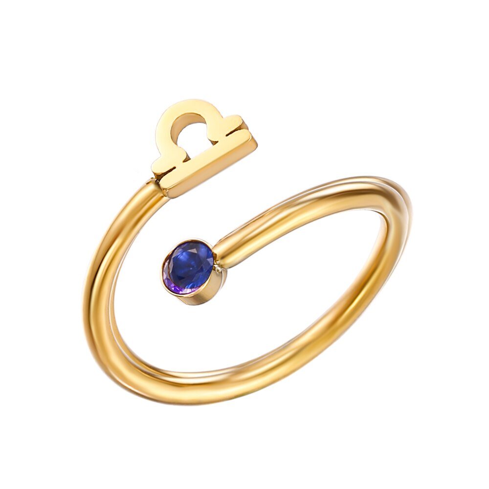 Libra Zodiac Sign Birthstone Gold Ring.