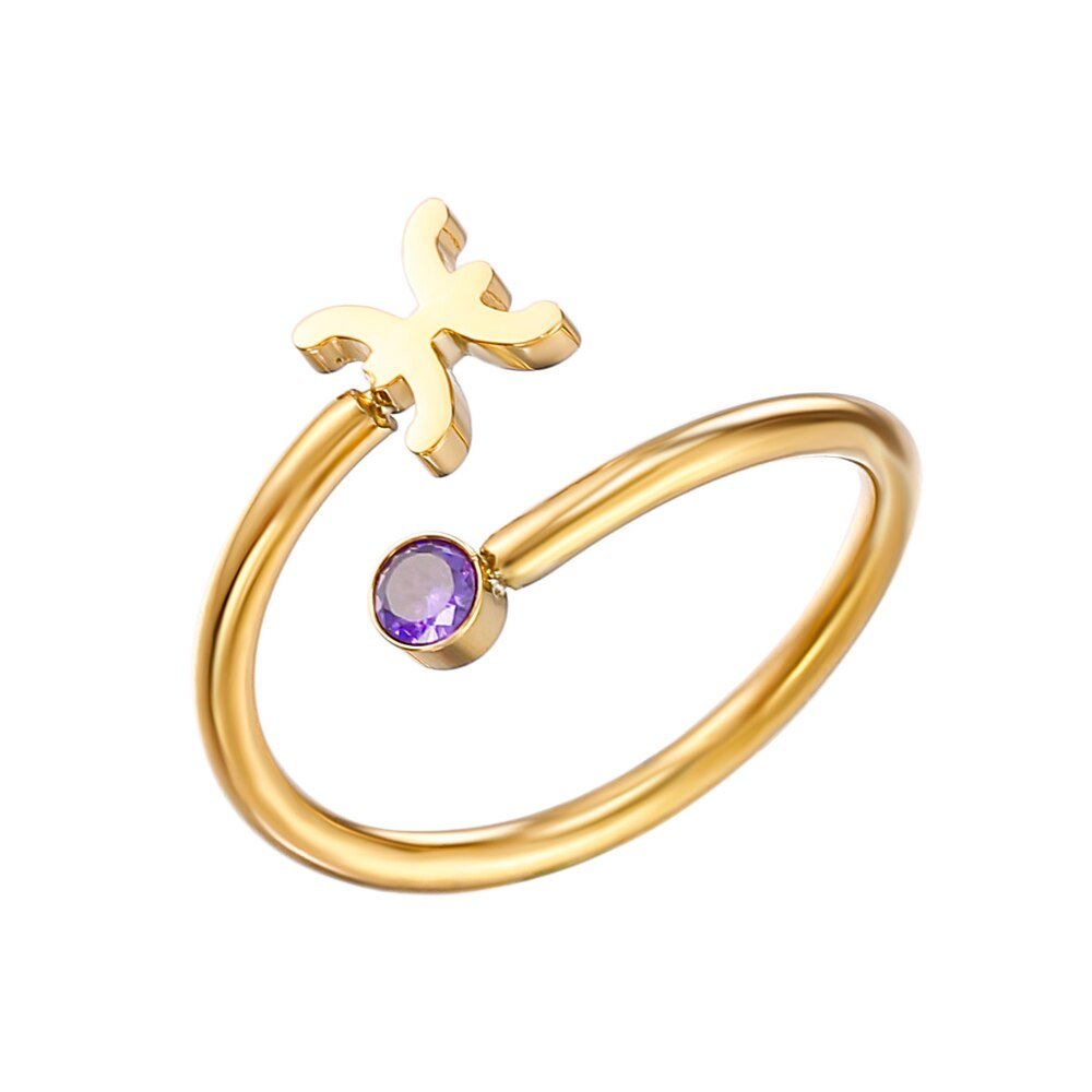 Pisces Zodiac Sign Birthstone Gold Ring.